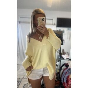 CHICO'S Yellow 3/4 Drop Sleeve‎ Yellow Knit Loose For Sweater Woman's Size 2